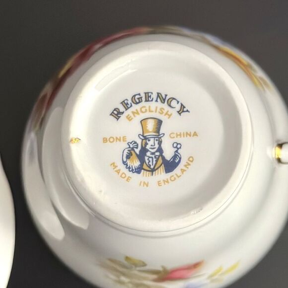 Regency England Pink and Yellow Roses Bone China Tea Cup and Saucer Gold Trim - Picture 8 of 12